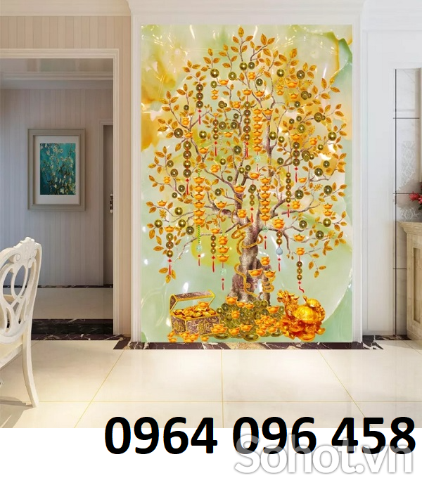 Tranh gạch cây tiền vàng 3d - KHN74