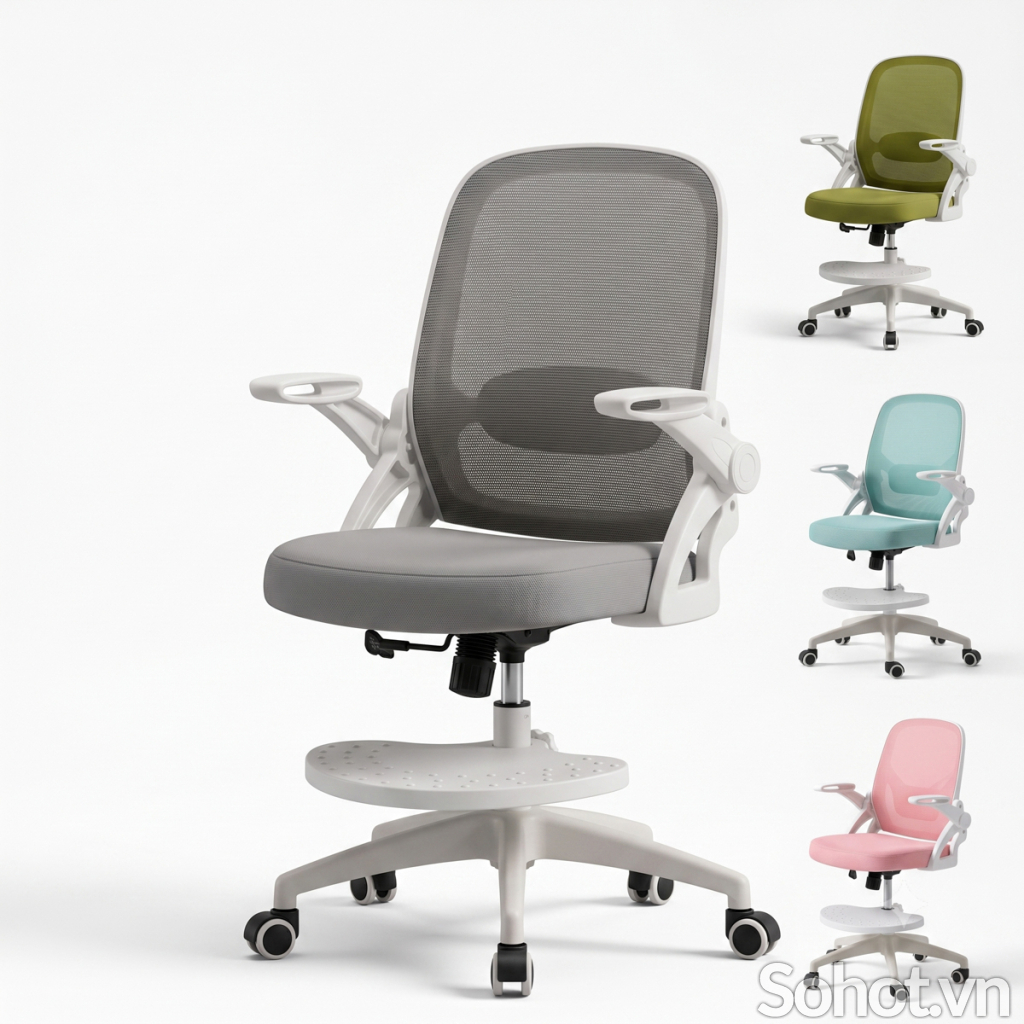 Ghế Học Sinh 1611 Khung Nhựa PP, Lưng Lưới Chống Gù, Có Gác Chân