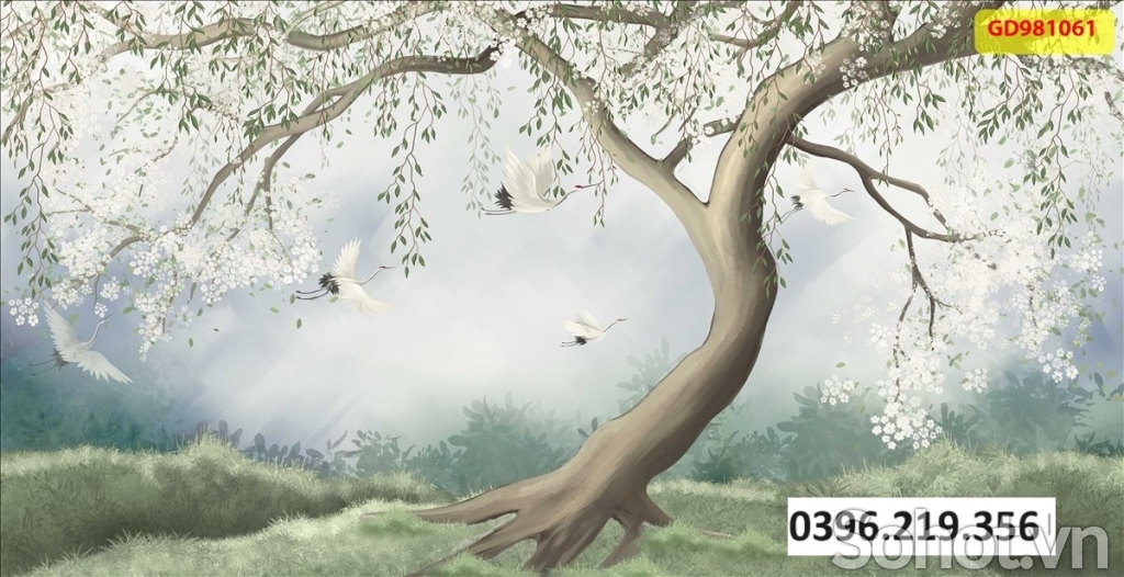Gạch tranh tùng hạc trang trí 3d