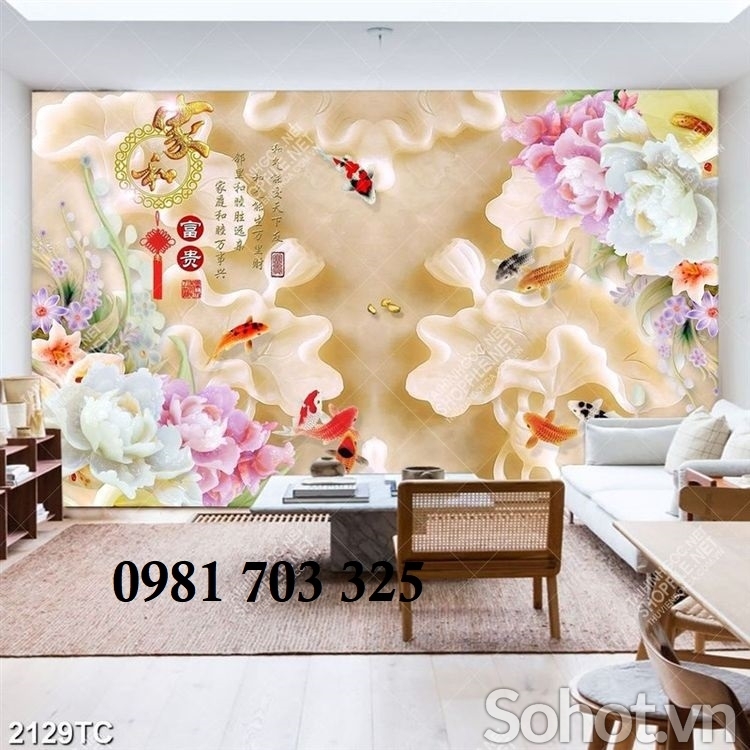 Tranh hoa mẫu đơn, gạch tranh 3D