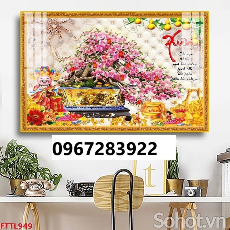 Tranh gạch hoa đào đẹp trang trí nhà 3D