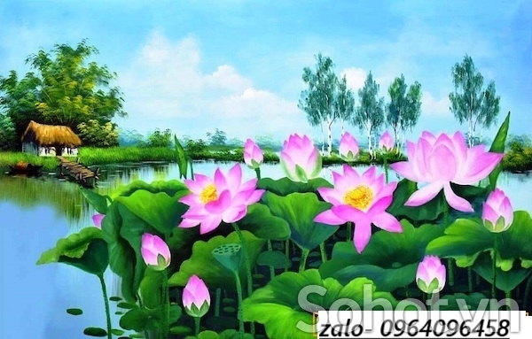 Tranh gạch hoa sen 3d - 644cn