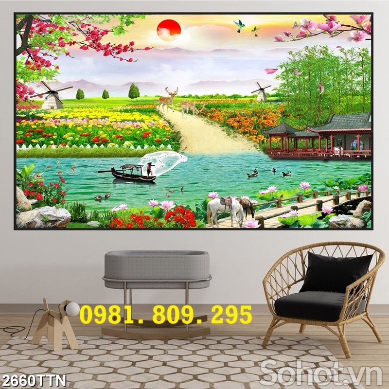 Tranh gạch phong cảnh bầu trời hừng nắng đẹp
