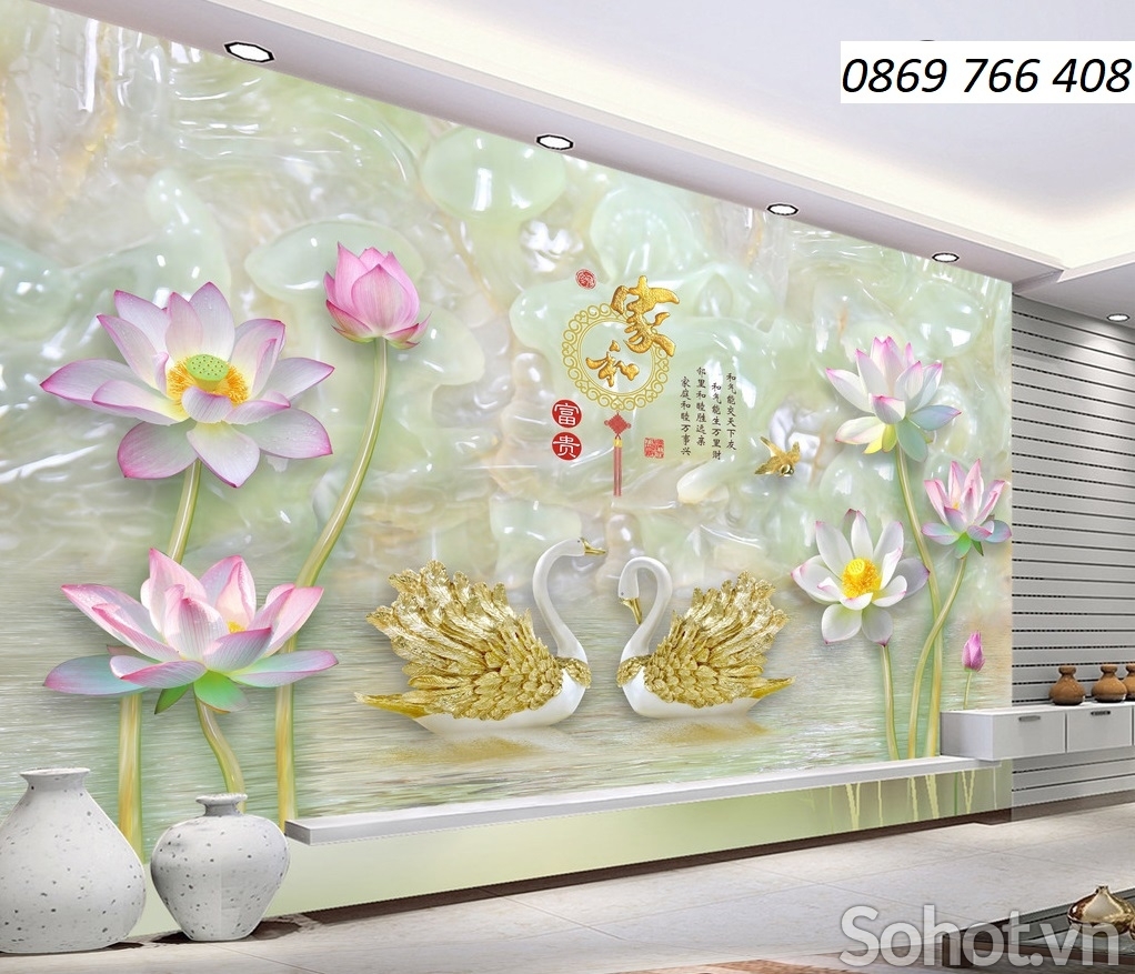 Tranh hoa sen 3D-tranh gạch ốp tường