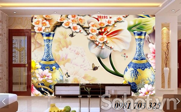tranh gạch men 3D bình hoa