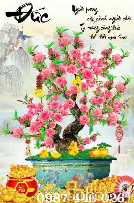Tranh gạch men hoa đào HP0824