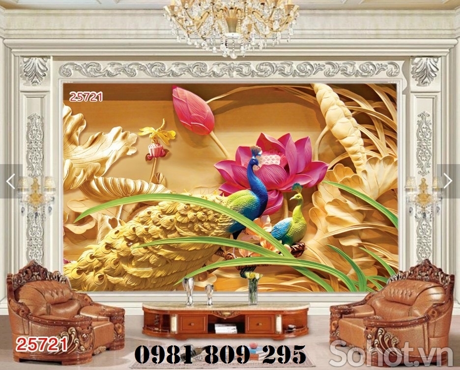 Tranh gạch - tranh chim công cao cấp