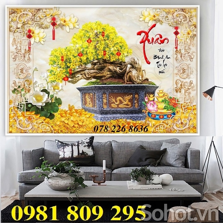 Gạch tranh cây mai , hoa mai