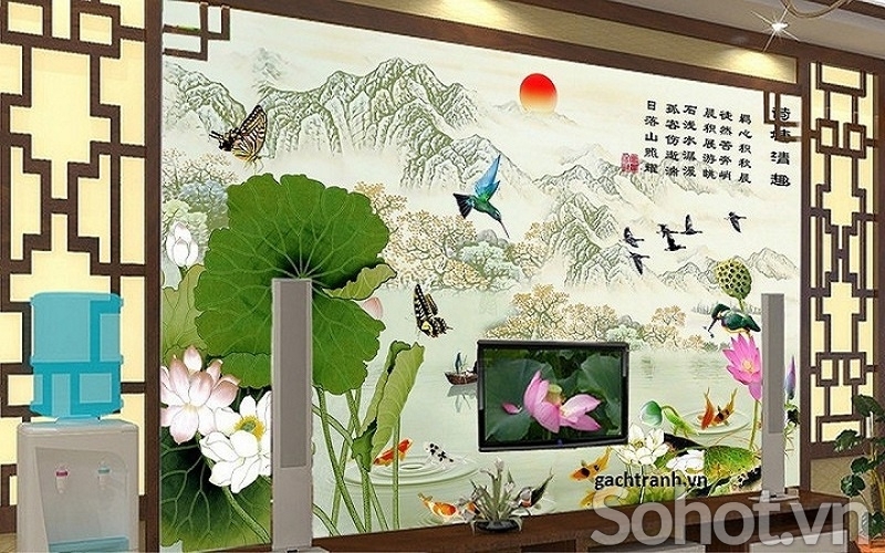 Tranh hoa sen 3D- tranh ốp tường