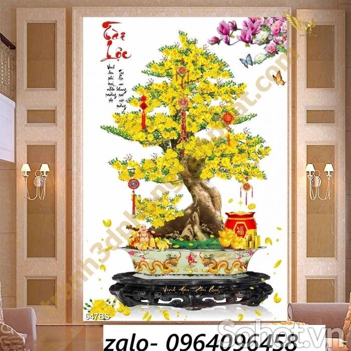 Tranh gạch cây tiền vàng 3d - 765CN