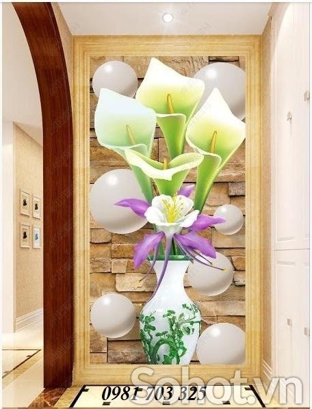 Tranh gạch 3d hoa khổ dọc