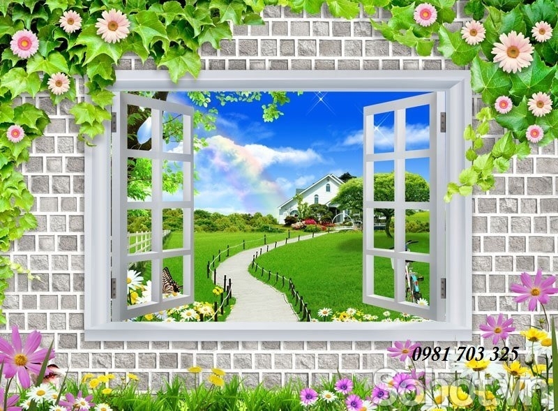 Gạch tranh 3D đẹp cửa sổ trang trí