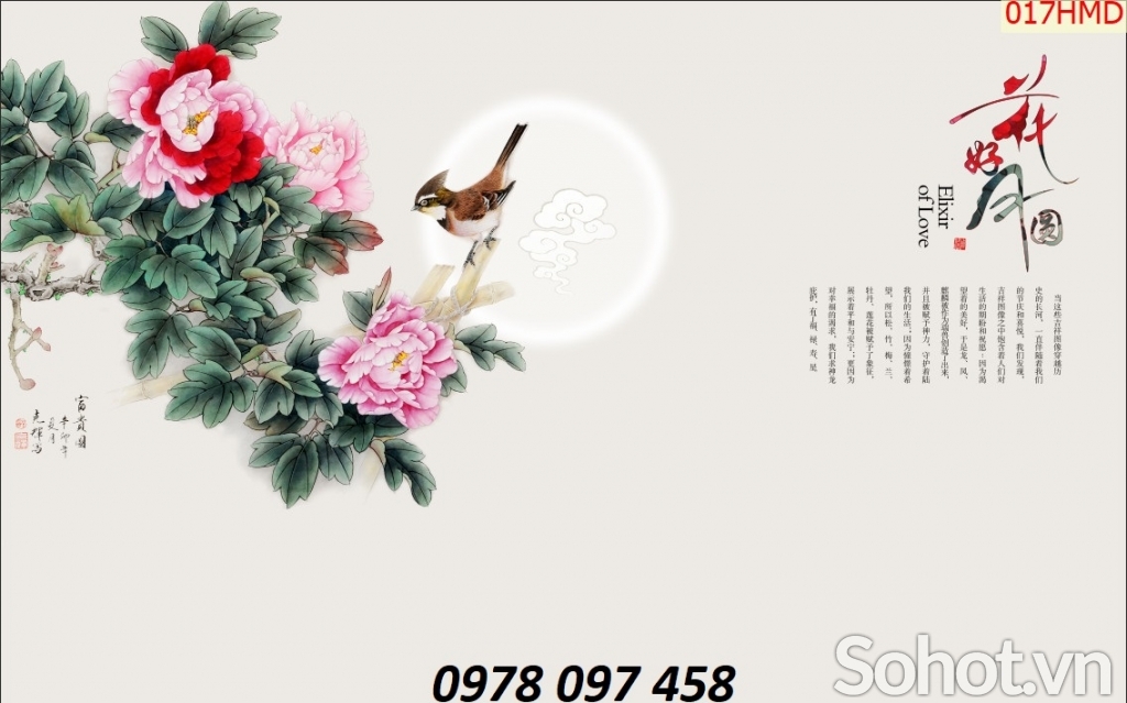 Tranh họa tiết hoa mẫu đơn