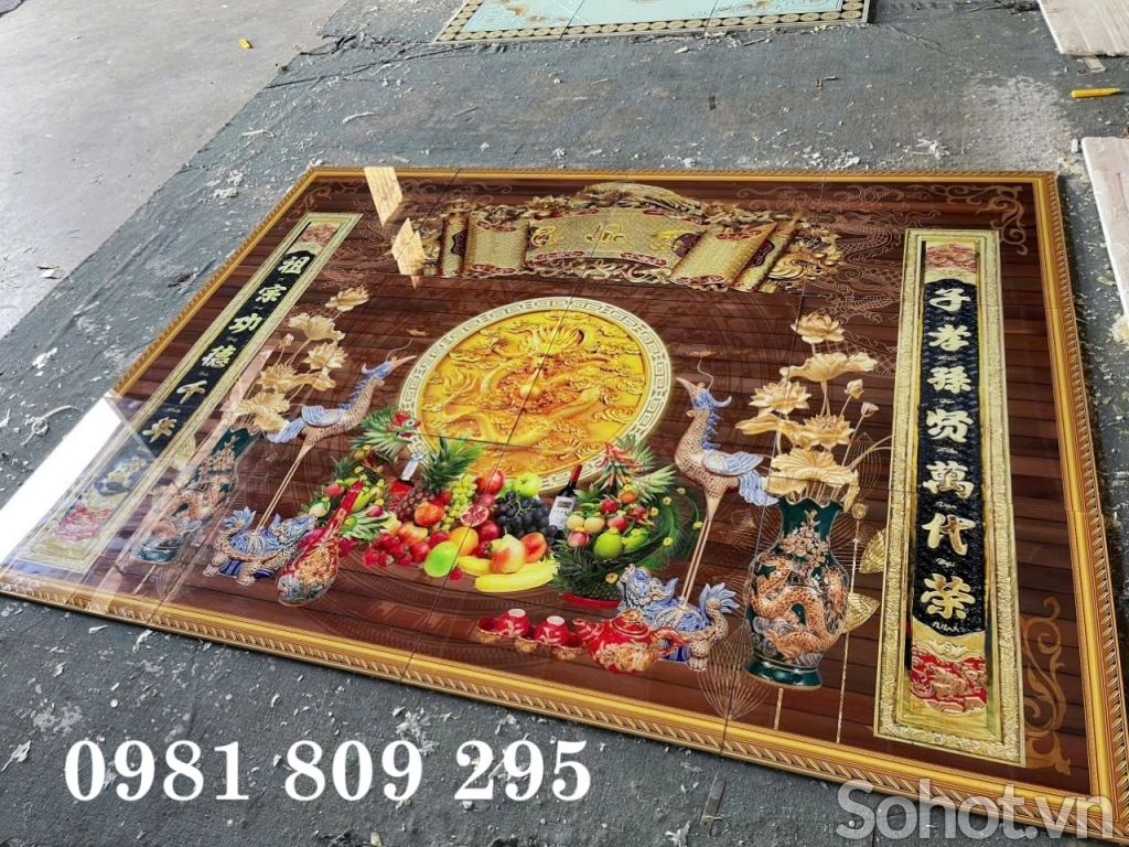 Tranh 3d phòng thờ - gạch tranh 3d mâm ngũ quả