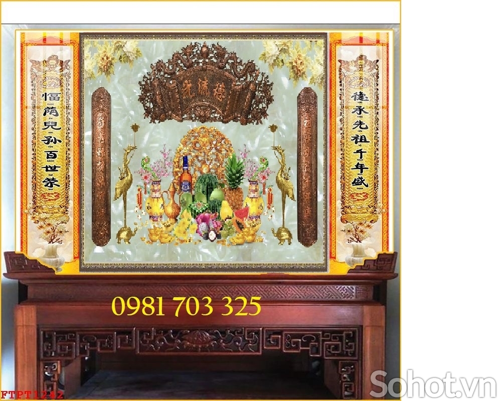 Tranh gạch men 3D câu đối ốp phòng thờ