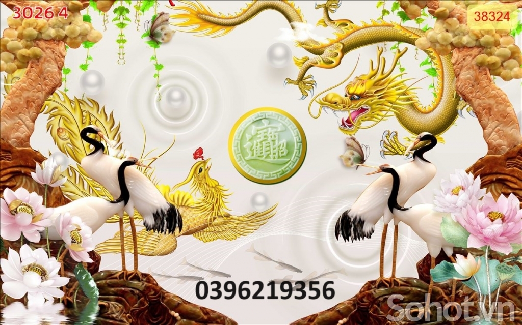 Gạch 3D tùng hạc đẹp trang trí