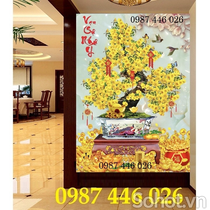 Gạch tranh 3d bông mai vàng HP92733