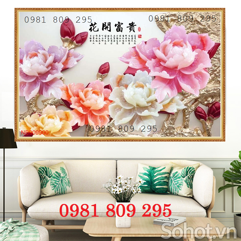 Gạch tranh 3d mẫu đơn sứ ngọc