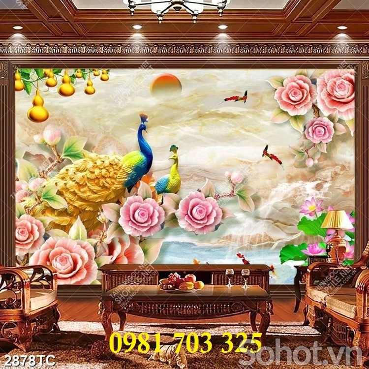 Gạch tranh 3D đẹp hoa mẫu đơn trang trí