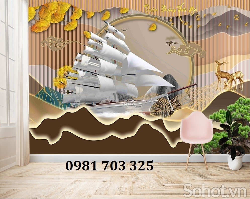 Gạch tranh thuyền buồm dán tường