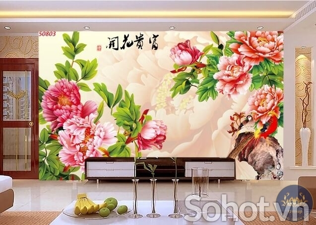 Tranh gạch hoa mẫu đơn phong thủy 3d - GSXC33