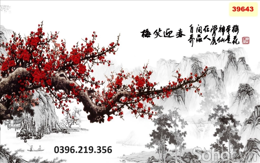 Tranh gạch hoa đào 3D trang trí đẹp