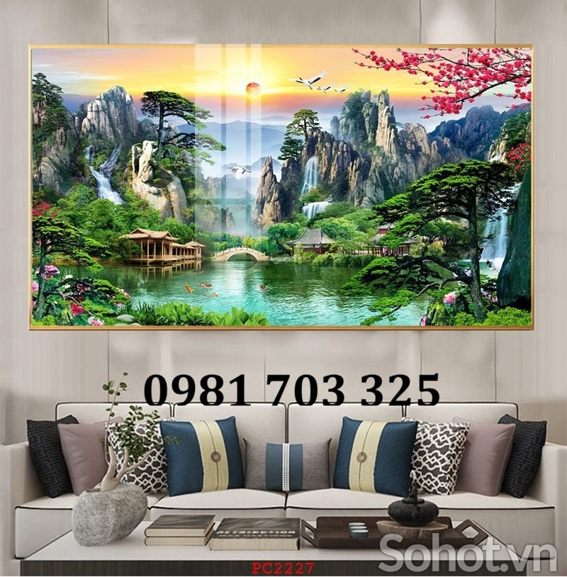 Tranh gạch đẹp thác nước 3d