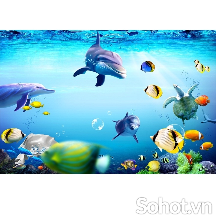 Tranh cá heo- gạch tranh 3D trang trí phòng