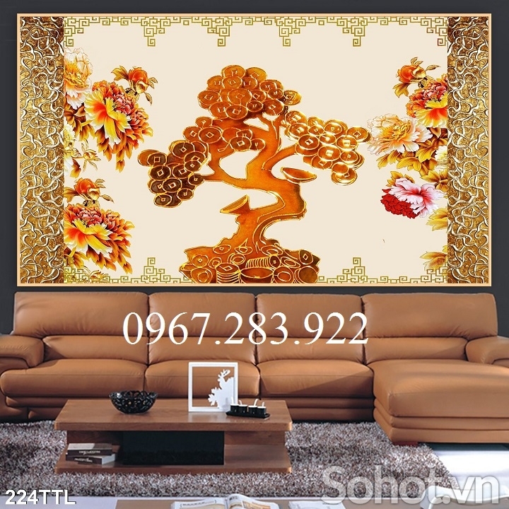Tranh 3D- Tranh gạch cây kim tiền