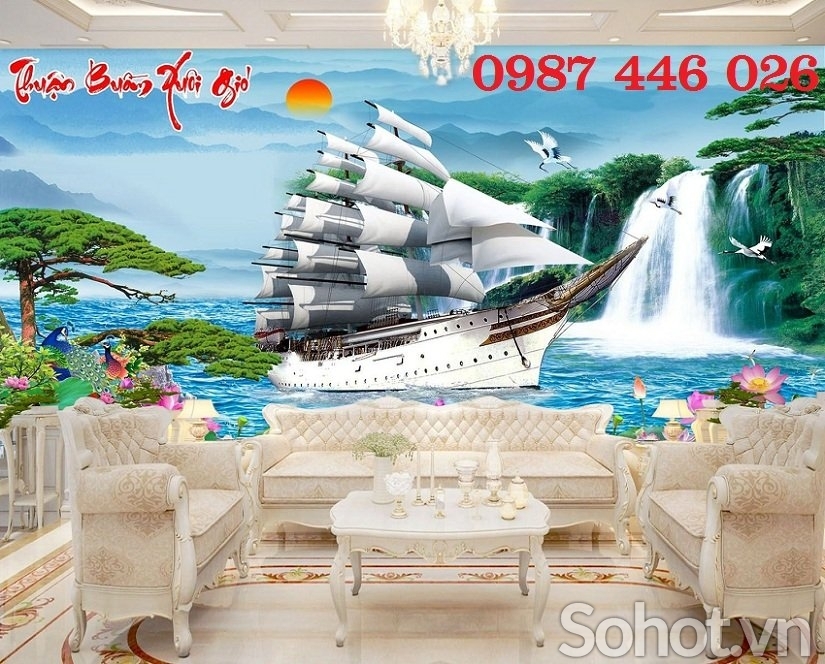 Tranh thuyền buồm gạch tranh 3d