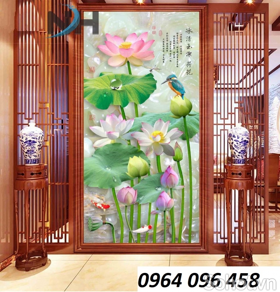 Tranh gạch men 3d ốp tường mẫu hoa sen - CBNN90