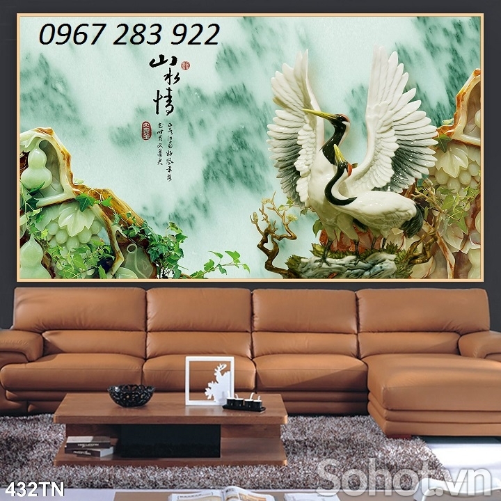 Tranh phong thủy gạch men chim hạc 3d