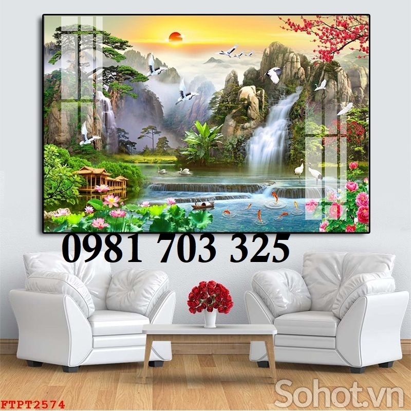 Gạch tranh phong cảnh thác nước hữu tình