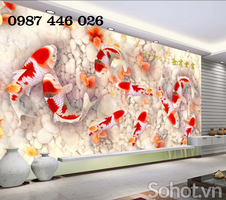 Gạch ốp tranh gạch cửu ngư quần hội