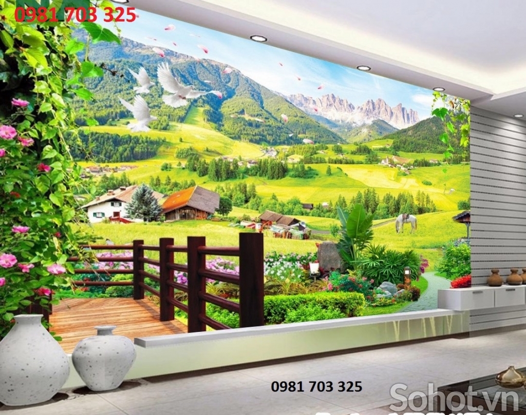 gạch tranh ốp tường phòng khách