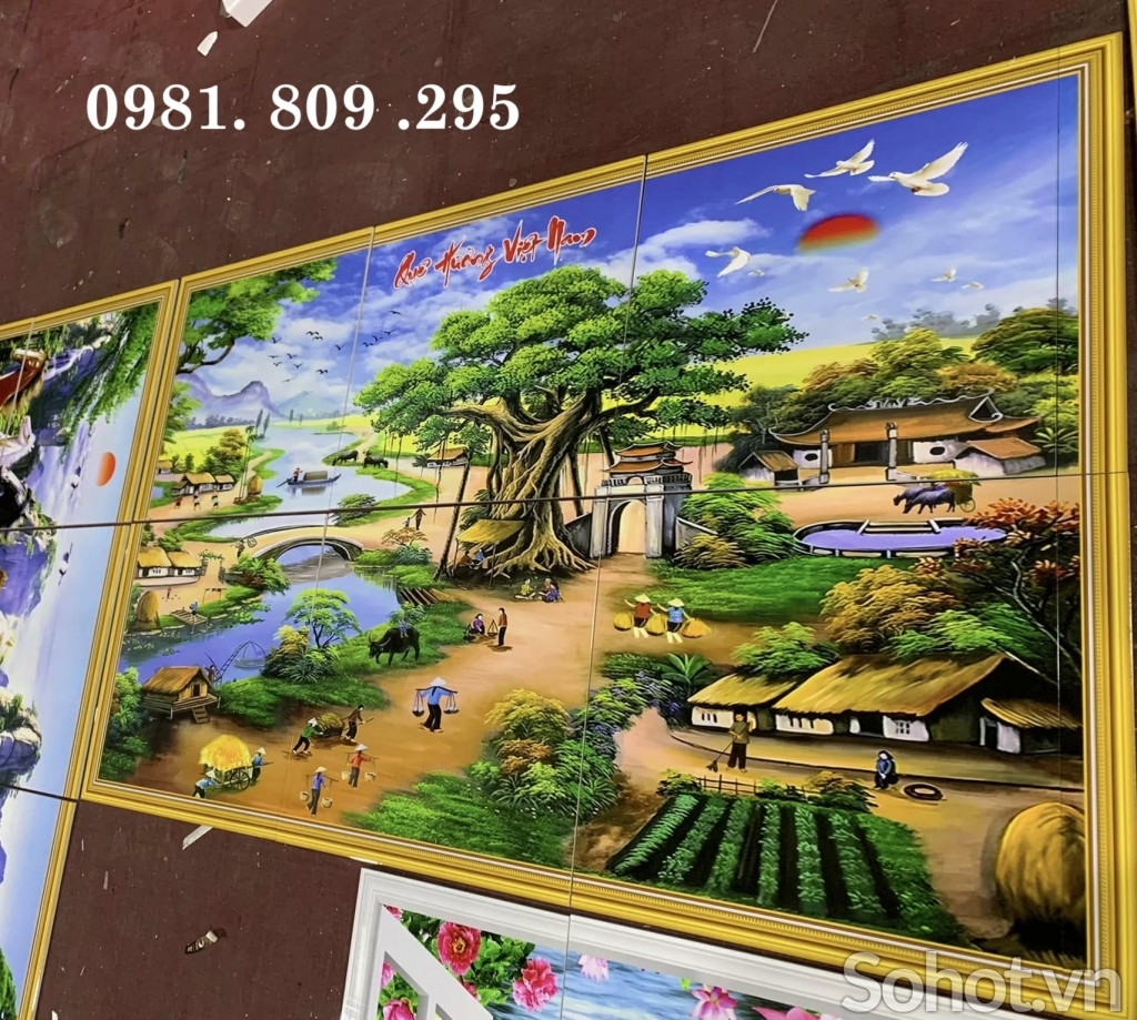 Tranh gạch men làng quê 3d