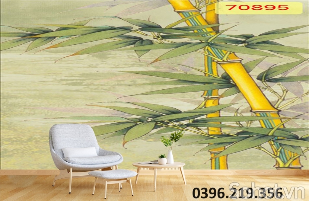 Gạch tranh 3D hình tre trúc trang trí