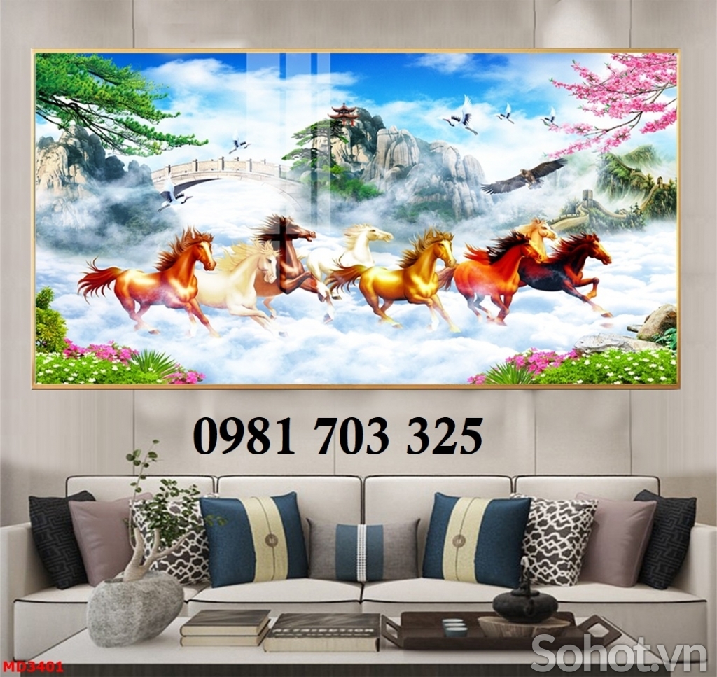 Gạch tranh phong thủy 3D bát mã