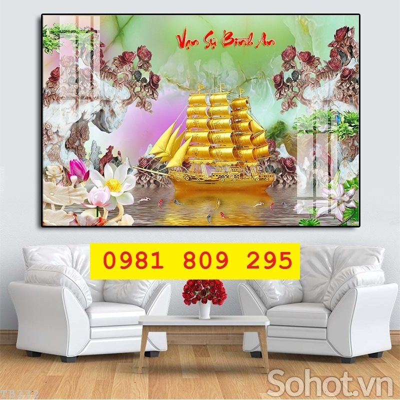 Gạch 3d thuyền , tranh gạch men phong thủy