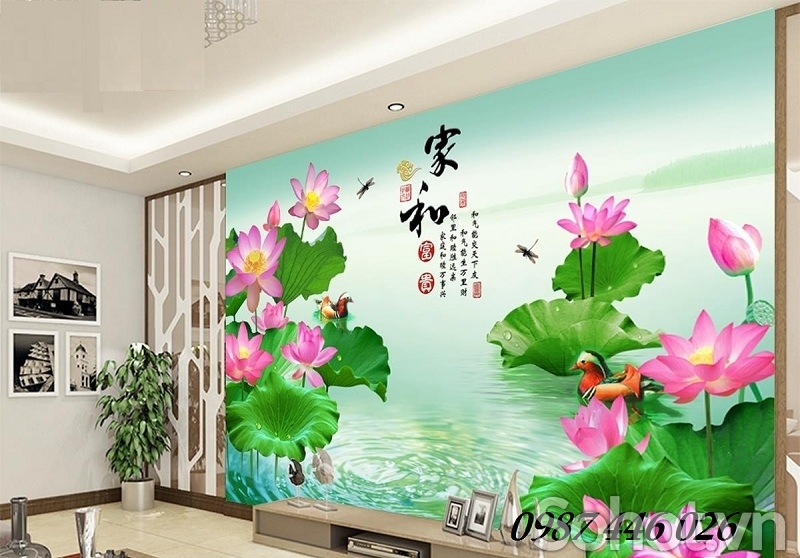 Gạch tranh 3d hoa sen ốp tường HP9822
