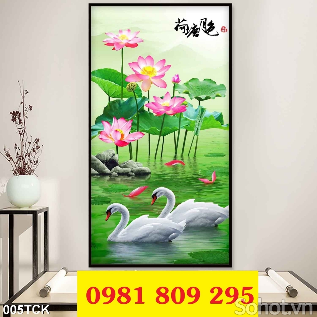 Tranh gạch men khổ đứng hoa sen HP651