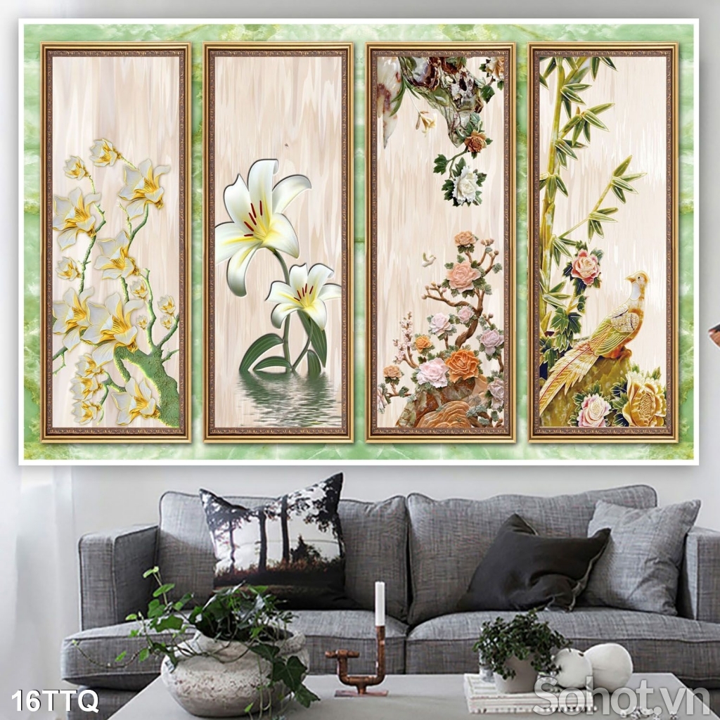 Tranh gạch ốp tường trang trí- Tranh tứ quý