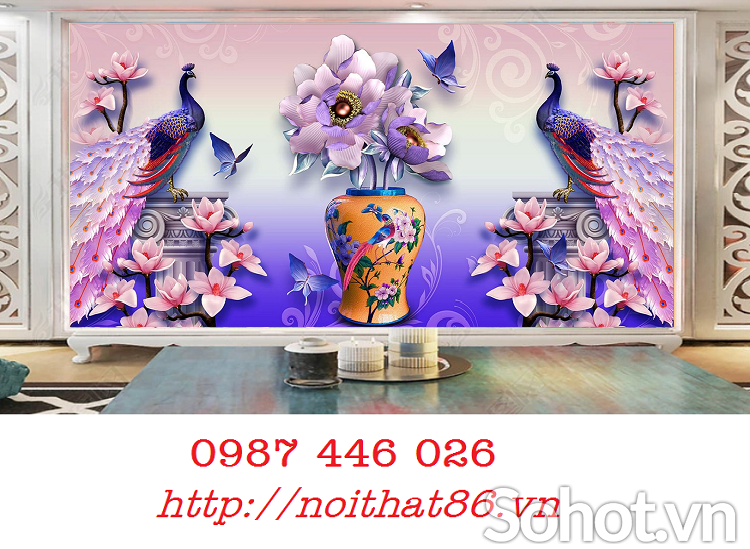 Tranh gạch chim công Hạnh Phúc HP722