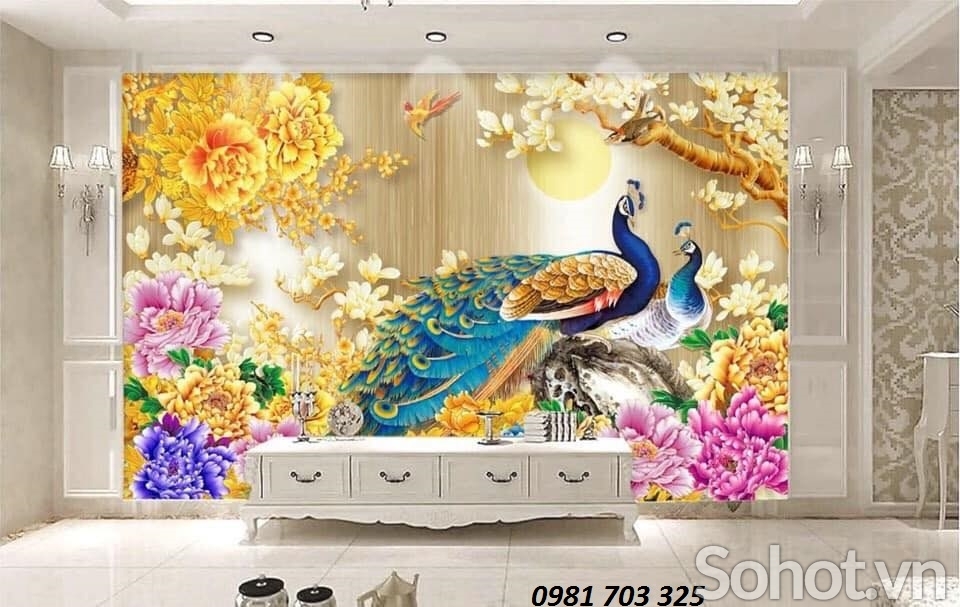 Tranh gạch chim công - tranh phong thủy