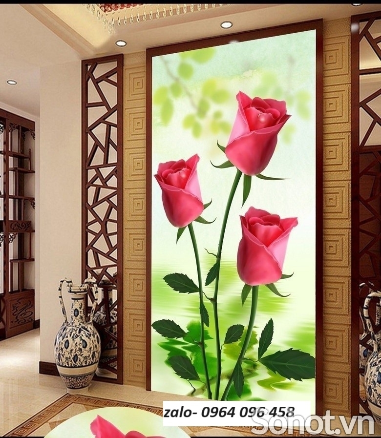 Tranh gạch 3d hoa hồng ốp tường - 5HGCV