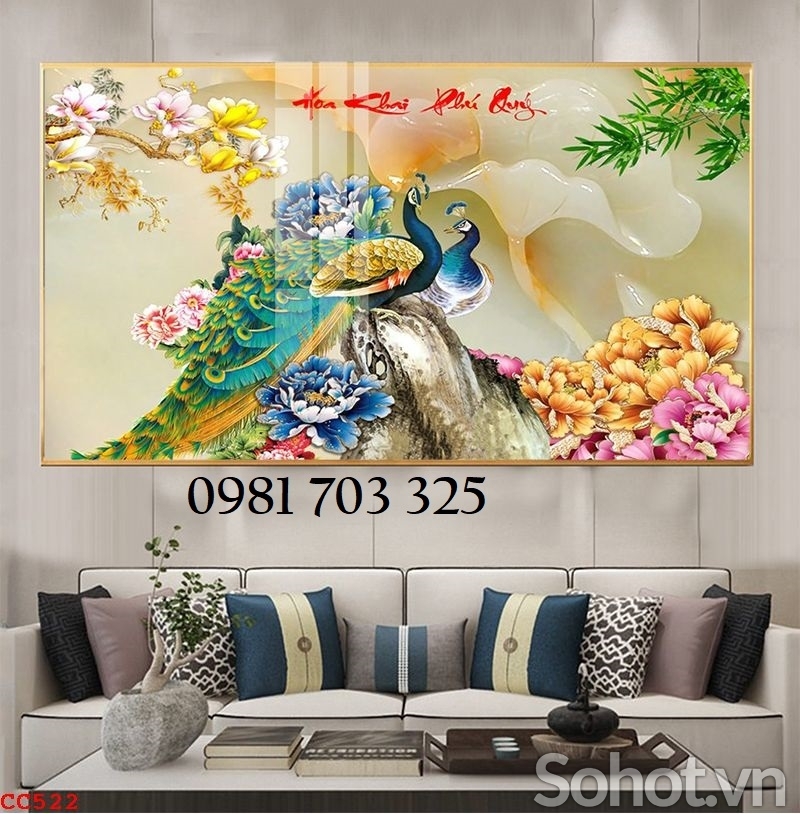 Tranh gạch chim công phong thủy