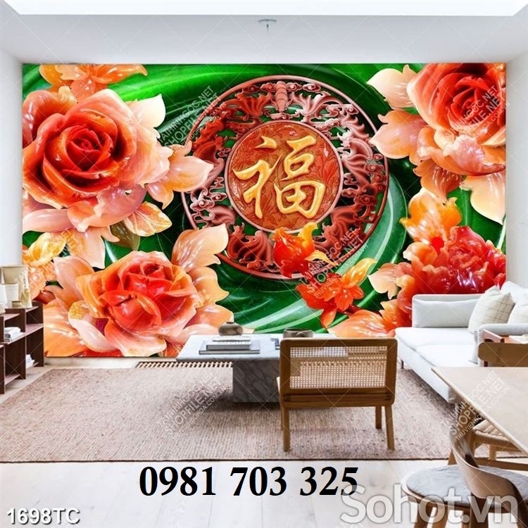 Tranh gạch 3d hoa mẫu đơn trang trí