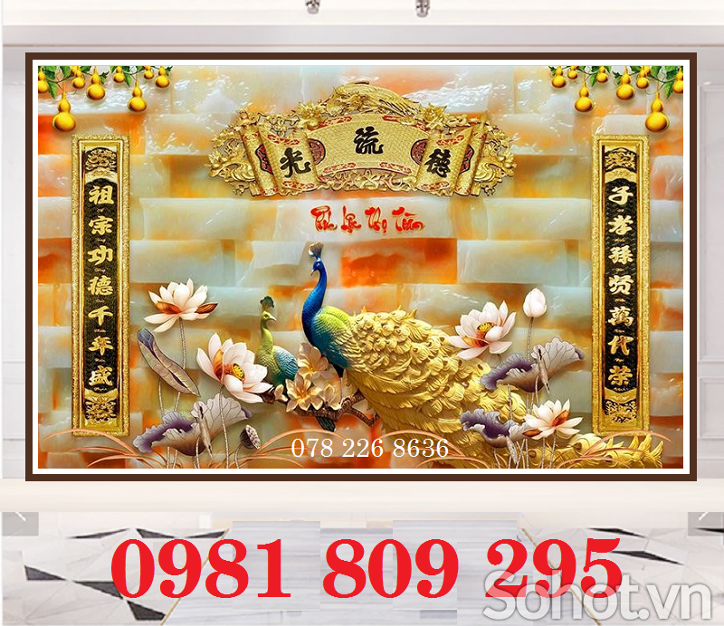 Tranh gạch ốp tường phòng thờ Phúc Lộc Thọ