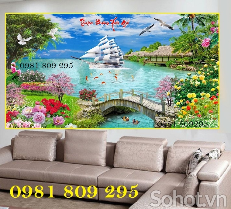 Tranh gạch ốp tường thuyền buồm phong thủy