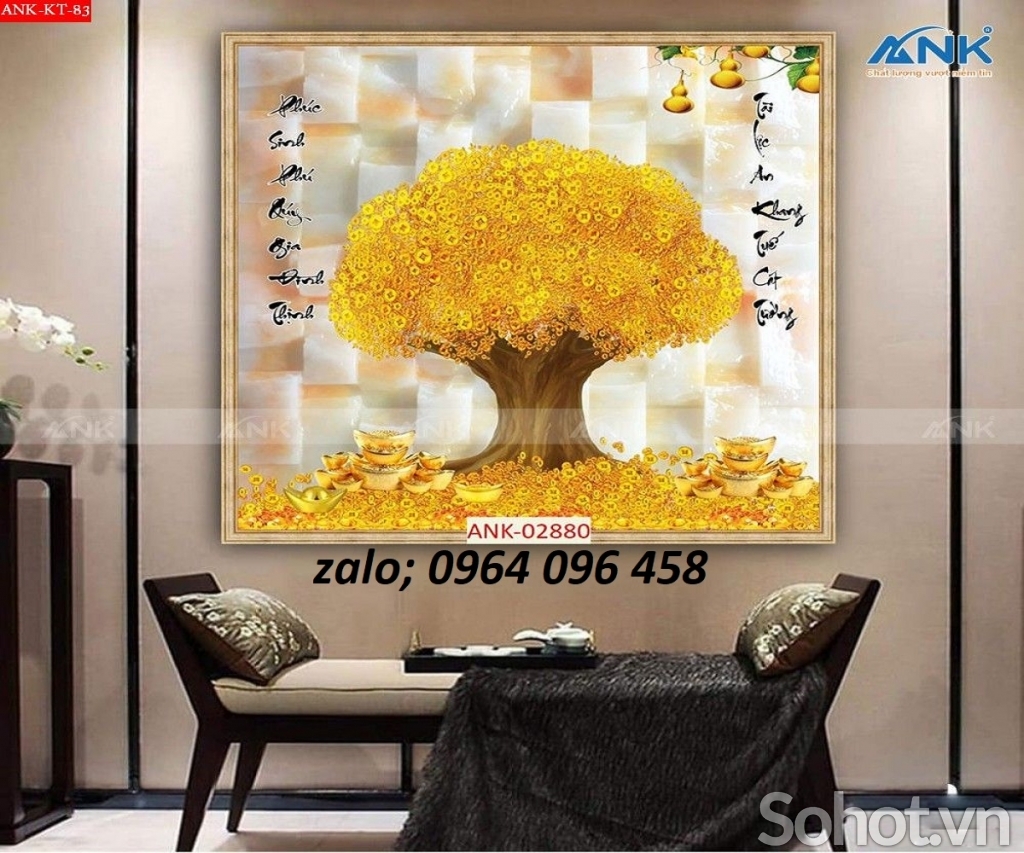 Tranh gạch 3d cây tiền vàng - KHF36
